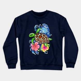 Tropical Sea Turtle and Hibiscus Crewneck Sweatshirt